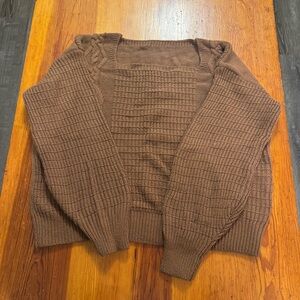 Taupe brown square Neck, Cable-knit, Women's Sweater, size Medium